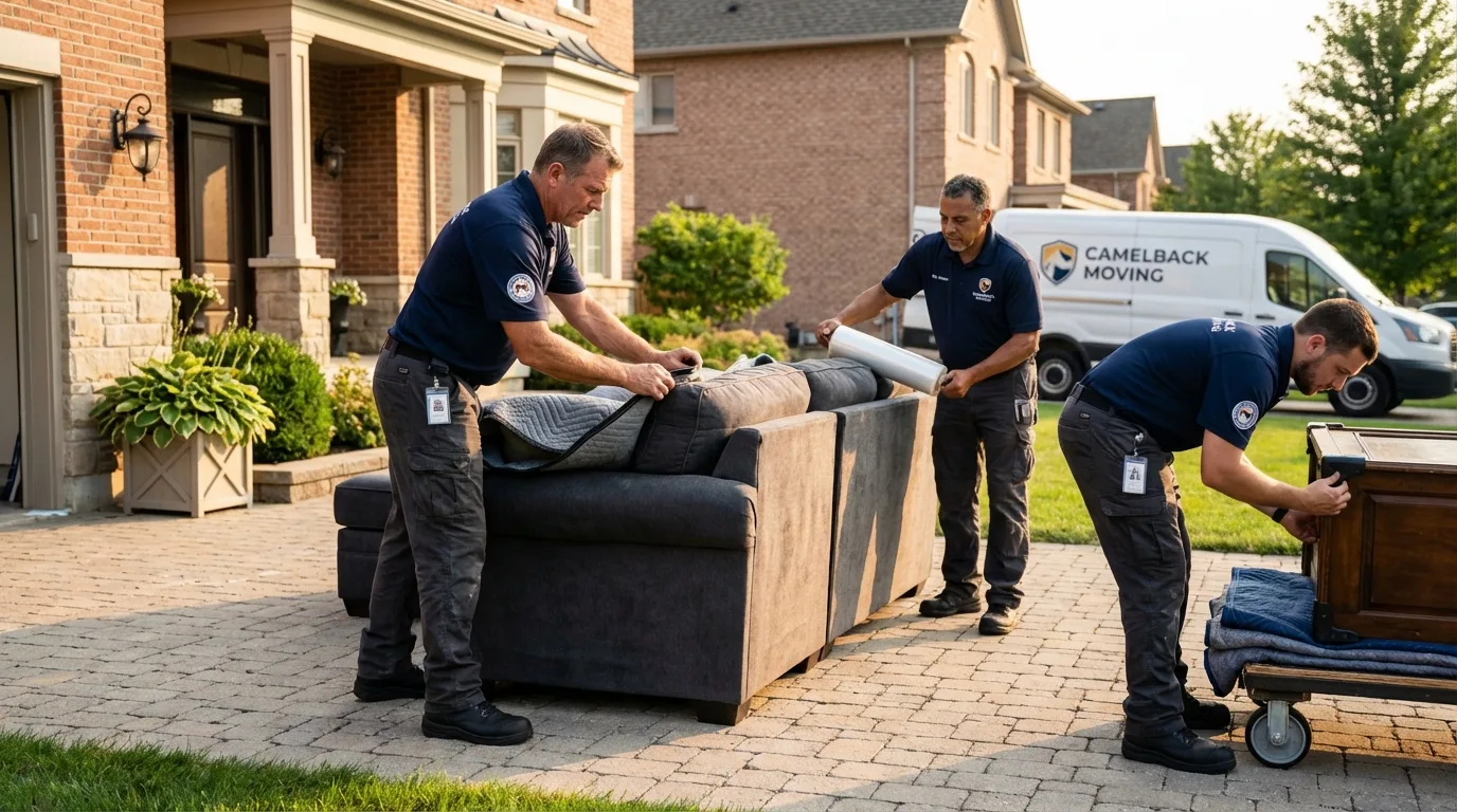 Large estate moving crew wrapping furniture in Greenwich, CT